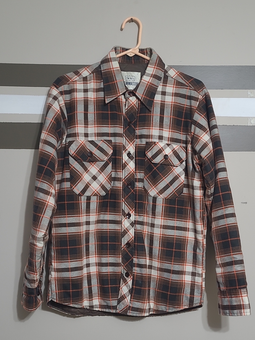 Vintage SEARS Wearmaster 1970's Plaid Quilted Button-Down Shacket Shirt Sz Large